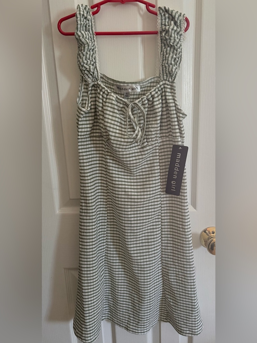NWT Madden Girl Olive Green and White Gingham Dress - Picture 2 of 4